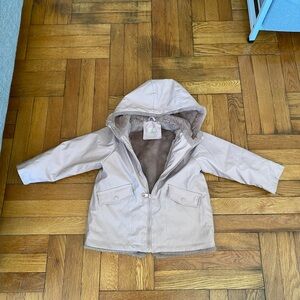 ZARA Kids Beige Hooded Faux Fur Lined Jacket Coat Size 3–4 Years (104 cm)